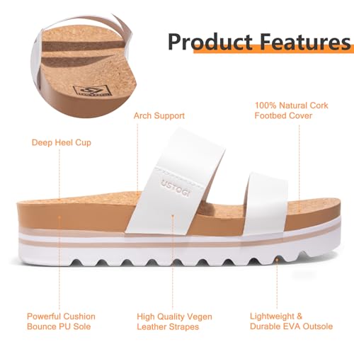 Flatform Platform Sandals Women Arch Support Beach Slides Orthotic Summer Causal Cork Footbed Adjustable Lightweight Thick Sole