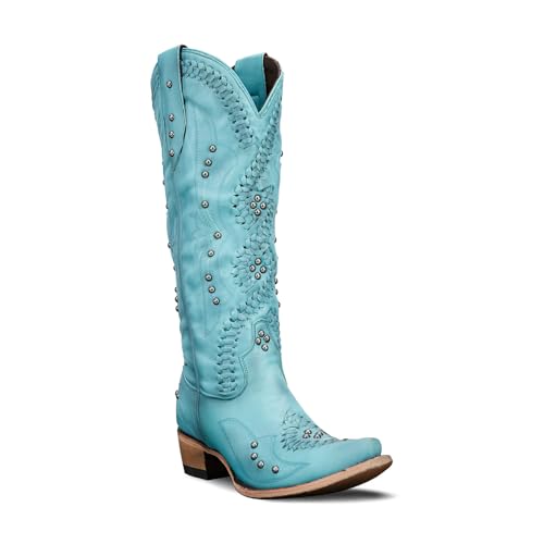 Cowboy Boots for Women, Knee High Western Cowgirl Boots Pointed Toe Chunky Heel Pull on Zipper Fashion Vintage Tall Shoes