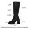 Black Leather Boots Platform Boots for Women Square Toe Chunky Block Heeled Boots