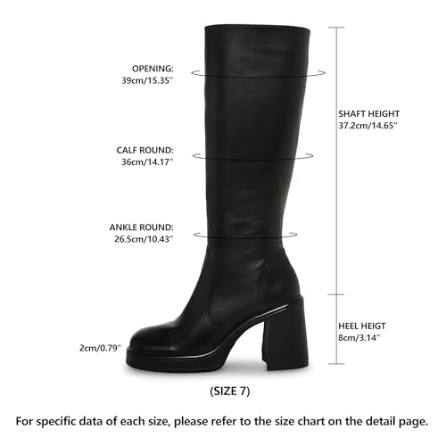 Black Leather Boots Platform Boots for Women Square Toe Chunky Block Heeled Boots