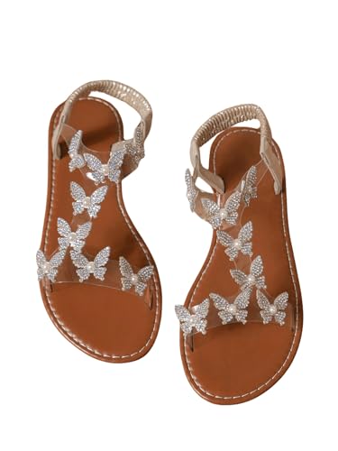 Women's Elegant Rhinestone Butterfly Transparent Elastic Strap Summer Flat Sandals