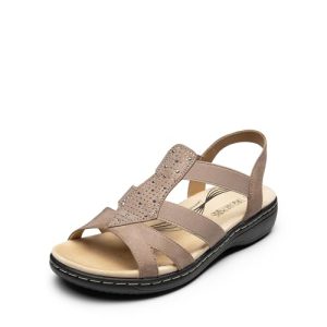 Women's Comfortable Arch Support Dressy Flat Sandals Elastic Open Toe Walking Shoes for Summer