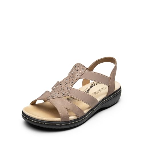 Women's Comfortable Arch Support Dressy Flat Sandals Elastic Open Toe Walking Shoes for Summer