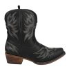Womens Amelia Tooled Inlay Snip Toe Casual Boots Ankle Low Heel 1-2" - Brown