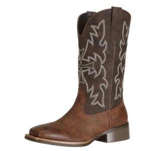 Women Cowgirl Boots Square Toe Wide Calf Ladies Fashion Cowboy Western Boots