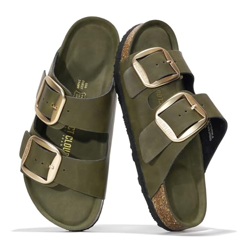 Genuine Leather Flat Sandals for Women 2025 Comfortable Beach Essentials Womens Sandals Memory Foam Vacation Essentials Slides