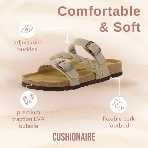 Women's Lizzy Cork Footbed Sandal - Comfortable, Adjustable Straps, Arch Support, Wide Widths Available, Boho Chic Summer Slides