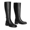 Knee High Boots Women Faux Leather Elastic Boots Low Heel Square Toe Side Zipper Fall Long Tall Boots for Women
