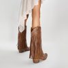 Fringe Cowboy Boots for Women Wide Calf Embroidered Tassal Cowgirl Boot Knee High Snip Toe Pull On Western Shoes