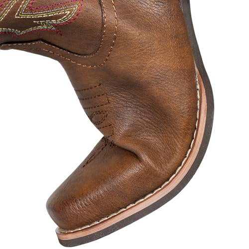 Women's Cowboy Boots Square Toe Western Cowgirl Mid Wide Calf Embroidered Boots Brown