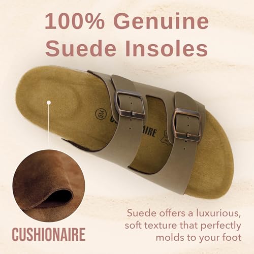 Lane Cork Footbed Sandals for Women – Comfortable Double Buckle Slip-On with Genuine Suede Footbed & Arch Support Slides for