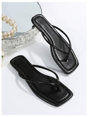 Women's Square Open Toe Flip Flop Minimalist Thong Flat Sandals Slide On Summer Vacation 2025 Dressy Shoes
