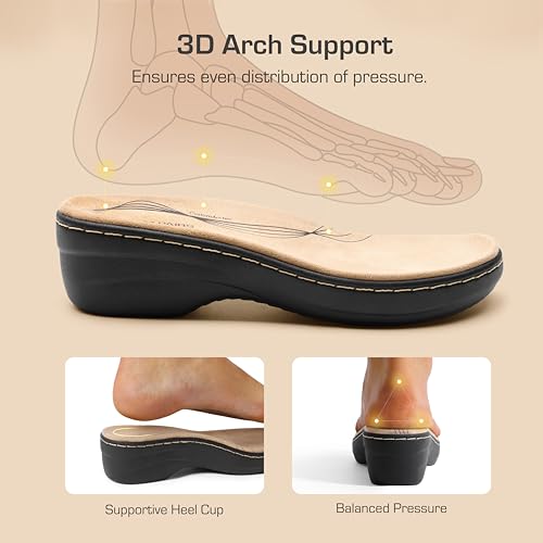 Women's Arch Support Slide Sandals Adjustable Straps Slip On Wedge Sandals Casual Comfort Lightweight Flat Slides