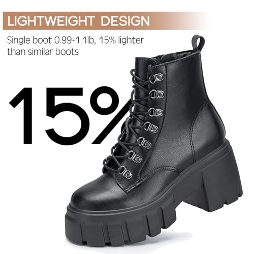 Women’s Combat Boots Lightweight Lace up Side Zipper Ankle Botas High Heel Chunky Platform Lug Sole Booties Size 6-11