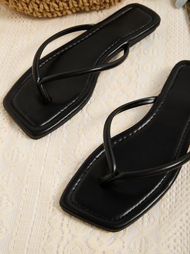 Women's Square Open Toe Flip Flop Minimalist Thong Flat Sandals Slide On Summer Vacation 2025 Dressy Shoes
