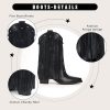Fringe Cowboy Boots for Women – Mid Calf Cowgirl Boots with Star Studded, Pointed Toe and Chunky Heel, Perfect for Country Music