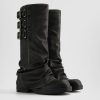 Fold Over Knee High Boots Slouch Boots for Women Chunky Goth Platform Boots,2 inch Heel Wide Calf Long Boots Square Toe Riding