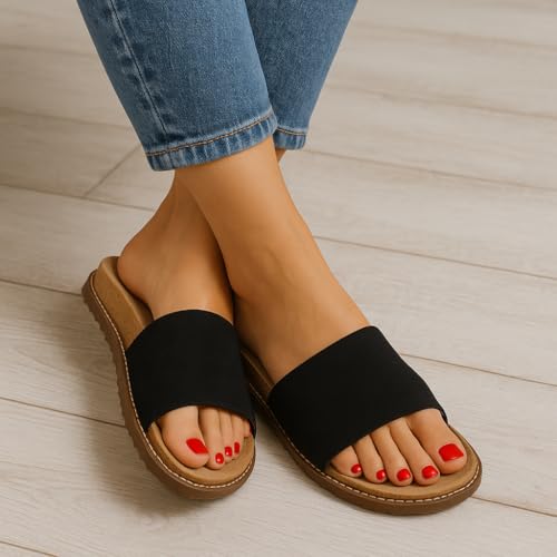 Ritual Women’s Slide Sandal – Suede Slip-On with Cork Footbed, Contoured Insole & Flexible Lightweight Outsole