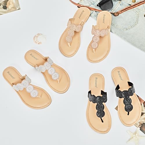 Women's Flat Slide Sandals - Casual Bling Bohemian Thong Slip on Summer Flat Sandals.
