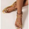 Women's Metallic Open Toe Ring Sandals Summer Strappy Flat Sandals