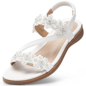Sandals for Women Flat Dressy: Summer Flower Sandals with Ankle Strap Comfortable Casual Walking Flat Sandals Size 5-11