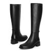 Knee High Boots Women Faux Leather Elastic Boots Low Heel Square Toe Side Zipper Fall Long Tall Boots for Women