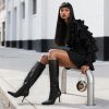 Knee High Boots Women Square Toe Stiletto Tall Boots Side Zipper Dressy Boot for Women