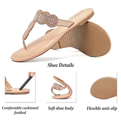 Women's Flat Slide Sandals - Casual Bling Bohemian Thong Slip on Summer Flat Sandals.