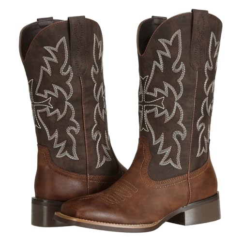 Women Cowgirl Boots Square Toe Wide Calf Ladies Fashion Cowboy Western Boots