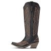 Womens Casanova Embroidered Snip Toe Zippered Casual Boots Knee High Mid Heel 2-3" - Black