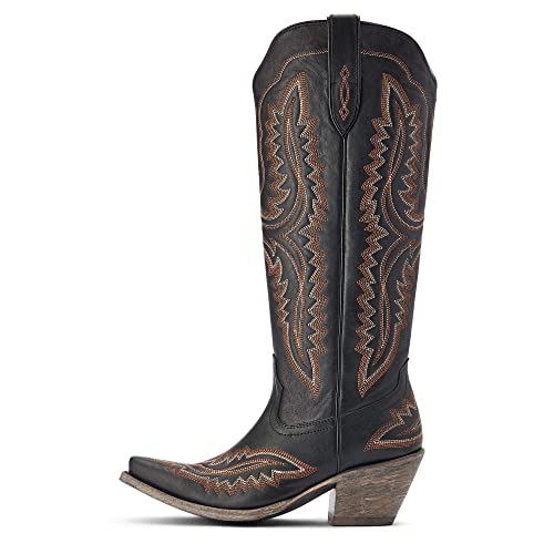 Womens Casanova Embroidered Snip Toe Zippered Casual Boots Knee High Mid Heel 2-3" - Black