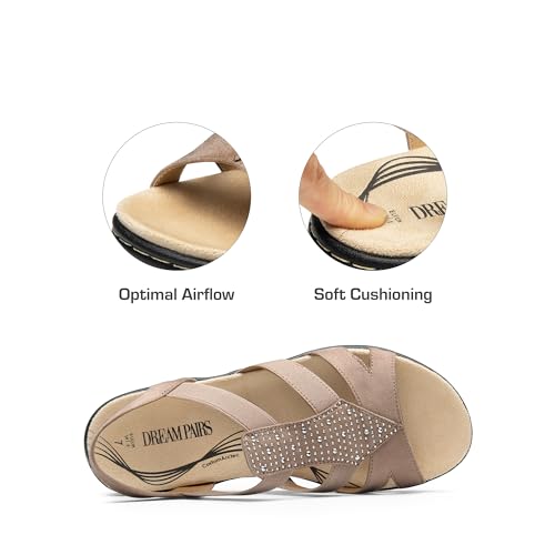 Women's Comfortable Arch Support Dressy Flat Sandals Elastic Open Toe Walking Shoes for Summer