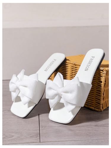Women's Bow Slide Sandals Open Toe Slip On Summer Flat Sandals