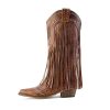 Fringe Cowboy Boots for Women Wide Calf Embroidered Tassal Cowgirl Boot Knee High Snip Toe Pull On Western Shoes