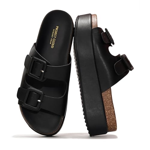 Wedge Platform Sandals For Women 2025 - Memory Foam Insole & Cork Footbed Platform Heel Slides for Women Footwear - Beach