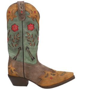 Womens Miss Kate Floral Tooled Inlay Snip Toe Casual Boots Mid Calf Mid Heel 2-3" - Brown