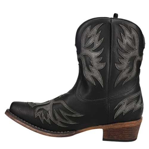 Womens Amelia Tooled Inlay Snip Toe Casual Boots Ankle Low Heel 1-2" - Brown