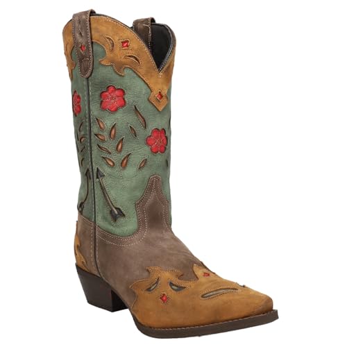 Womens Miss Kate Floral Tooled Inlay Snip Toe Casual Boots Mid Calf Mid Heel 2-3" - Brown