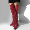 Fringe Thigh High Boots with Tassels Western Cowboy Boots Zip Up Wide Calf Sock Booties
