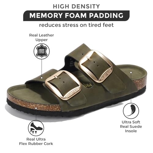 Genuine Leather Flat Sandals for Women 2025 Comfortable Beach Essentials Womens Sandals Memory Foam Vacation Essentials Slides