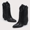Fringe Cowboy Boots for Women – Mid Calf Cowgirl Boots with Star Studded, Pointed Toe and Chunky Heel, Perfect for Country Music