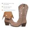 Cowboy Boots for Women Classic Embroidered Pointy Toe Cowgirl Boot, Western Mid Calf Side Zipper Chunky Heel Cowgirl Boots
