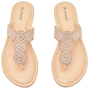 Women's Flat Slide Sandals - Casual Bling Bohemian Thong Slip on Summer Flat Sandals.