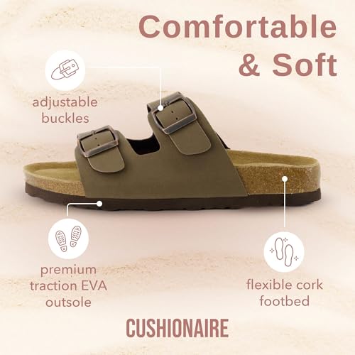 Lane Cork Footbed Sandals for Women – Comfortable Double Buckle Slip-On with Genuine Suede Footbed & Arch Support Slides for