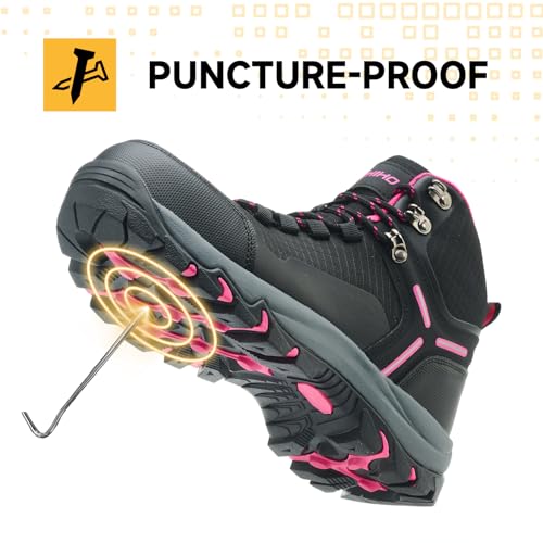 Waterproof Steel Toe Boots for Women Wide Width Non Slip Work Boots Lightweight Slip Resistant Safety Shoes Indestructible