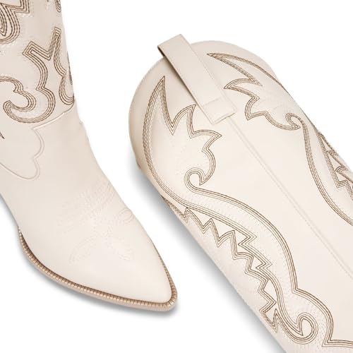 Womens Cowboy Knee High Boots Cowgirl Boots Western Boots with Embroidered Pointed Toe Chunky Heel Slip on Retro Tall Boots