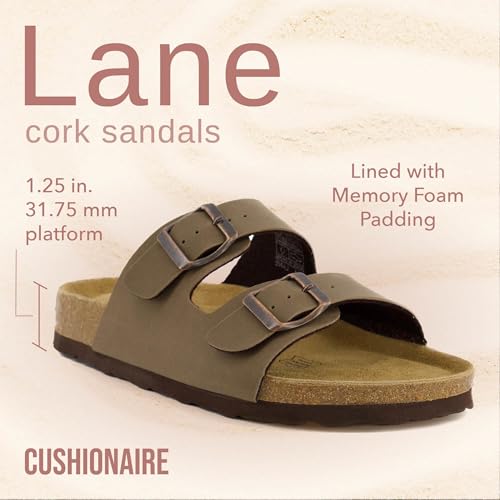 Lane Cork Footbed Sandals for Women – Comfortable Double Buckle Slip-On with Genuine Suede Footbed & Arch Support Slides for