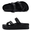 Womens Arch Support Platform Sandals Comfort Slides Thick Soles Flat Sandals With Adjustable Buckle & Ultra Cushion