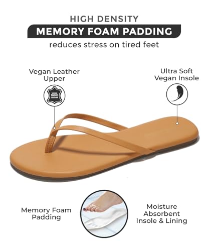 Flip Flops for Women - Memory Foam Flats Summer Sandals for Women 2025 - Vegan Leather Lightweight Womens Sandals Summer Beach