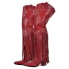 Fringe Thigh High Boots with Tassels Western Cowboy Boots Zip Up Wide Calf Sock Booties